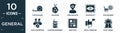 filled general icon set. contain flat tape measure, organism, user behavior, trackability, procurement, lead conversion, laser