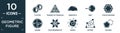 filled geometric figure icon set. contain flat flatten, triangle of triangles, semicircle, sent, star in hexagon of small Royalty Free Stock Photo