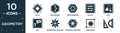 filled geometry icon set. contain flat fillet, line segment, dodecahedron, adjust, copy, text, ornamental rotating polygonal,