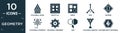 filled geometry icon set. contain flat polygonal house or home building, select all, array, axis, reverse, polygonal scorpion,