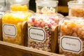 Filled glass candy jars Royalty Free Stock Photo