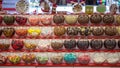 Filled glass candy jars at the fair