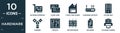 filled hardware icon set. contain flat network interface card, flash card, floppy disk upside down, hardware hotspot, system unit Royalty Free Stock Photo