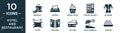 filled hotel and restaurant icon set. contain flat breakfast, napkins, frozen yogurt, vending machine, bathrobe, pillow, wine menu