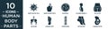 filled human body parts icon set. contain flat white blood cell, hand finger with a ribbon, basophil, column inside a male human Royalty Free Stock Photo