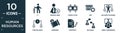 filled human resources icon set. contain flat fi, remove user, chess clock, job, balance in human resources, time balance,