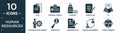 filled human resources icon set. contain flat files, personal profile, company, curriculum, hi, emotional intelligence, candidates