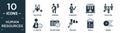 filled human resources icon set. contain flat multitask, pension, candidate, office, selection, attrition, appointment, analysis,