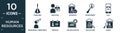 filled human resources icon set. contain flat problems, employee, approved, recruitment, call, behavioral competency, profiles,