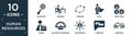 filled human resources icon set. contain flat searching, working, compare, boss, work team, career, balanced scorecard, networking