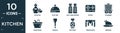 filled kitchen icon set. contain flat olive oil, platter, salt and pepper, stove, steamer, soup bowl, paddle, ketchup, tablecloth