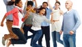 Filled with life. Group of casually dressed young adults jumping excitedly against a white background. Royalty Free Stock Photo