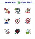 9 Filled Line Flat Color Set of corona virus epidemic icons. such as bacteria, consultation, virus, ask a doctor, safety