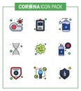 9 Filled Line Flat Color Coronavirus Covid19 Icon pack such as genome, dna, hospital chart, wash, handcare