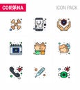 9 Filled Line Flat Color Coronavirus Covid19 Icon pack such as safety, gloves, medical, schudule, calendar