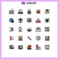 Filled line Flat Color Pack of 25 Universal Symbols of director, health, scripting, diet, security