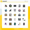 Filled line Flat Color Pack of 25 Universal Symbols of lock, binary code, disc, tape, audiotape