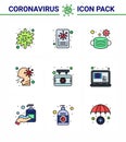 9 Filled Line Flat Color Set of corona virus epidemic icons. such as hospital, sick, mask, people, healthcare