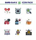 9 Filled Line Flat Color Coronavirus Covid19 Icon pack such as hand wash, lungs, securitybox, protect, security