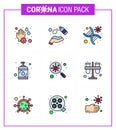 9 Filled Line Flat Color viral Virus corona icon pack such as sanitizer, disease, washing, virus, strand