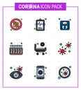 9 Filled Line Flat Color viral Virus corona icon pack such as strature, tubes, medical record, test, machine