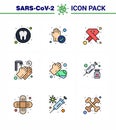 9 Filled Line Flat Color coronavirus epidemic icon pack suck as twenty seconds, medical, aids, hands, ribbon