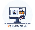 Filled Line Icons Style. Hacker Cyber crime attack Ransomware for web design, ui, ux, mobile web, ads, magazine, book, poster