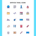 Filled line office tools icon set, business vector illustration. Royalty Free Stock Photo