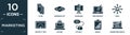 filled marketing icon set. contain flat flyer, business eye, diagrams, web graphic, viral, velocity test, buying, eticket, result Royalty Free Stock Photo