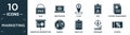 filled marketing icon set. contain flat sale, web package, place, rss, content management, marketing presentation, margin,