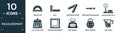 filled measurement icon set. contain flat protactor, null, carpenter ruler, temperature measure, large scale with suitcase, old