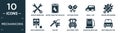 filled mechanicons icon set. contain flat repair wrenches, water tank for vehicles, pistons cross, small car, repair mechanism, Royalty Free Stock Photo