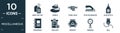 filled miscellaneous icon set. contain flat army dog tag, pebble, towel rack, stapler remover, glue bottle, scrapbook, evaluate,