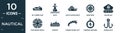 filled nautical icon set. contain flat oil tanker ship, buoy, yacht facing right, wind rose, sailor hat, star inside circle,