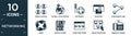 filled networking icon set. contain flat group avatar, global localization, distribute, backlink, continuous line, arms, contact