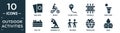 filled outdoor activities icon set. contain flat mahjong, biking, flying a kite, foosball, beer pong, ball pit, warming up,