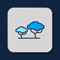 Filled outline African tree icon isolated on blue background. Baobab, acacia and other. Vector