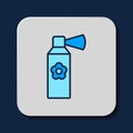 Filled outline Air freshener spray bottle icon isolated on blue background. Air freshener aerosol bottle. Vector