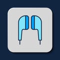 Filled outline Air headphones icon icon isolated on blue background. Holder wireless in case earphones garniture