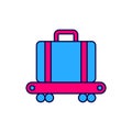 Filled outline Airport conveyor belt with passenger luggage, suitcase, bag, baggage icon isolated on white background