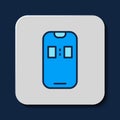 Filled outline Alarm clock app smartphone interface icon isolated on blue background. Vector