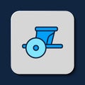 Filled outline Ancient Greece chariot icon isolated on blue background. Vector