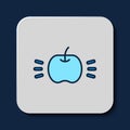 Filled outline Apple icon isolated on blue background. Fruit with leaf symbol. Vector