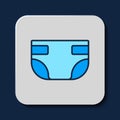 Filled outline Baby absorbent diaper icon isolated on blue background. Vector