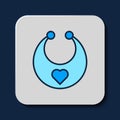 Filled outline Baby bib icon isolated on blue background. Vector