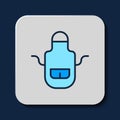 Filled outline Barber apron icon isolated on blue background. Apron of a hairdresser with pockets. Vector