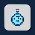 Filled outline Barometer icon isolated on blue background. Vector Royalty Free Stock Photo