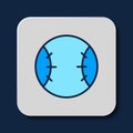 Filled outline Baseball ball icon isolated on blue background. Vector