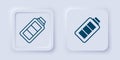 Filled and outline Battery charge level indicator icon isolated on grey background. Square button. Vector