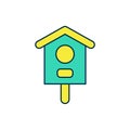 Filled outline Bird house icon isolated on white background. Nesting box birdhouse, homemade building for birds. Vector Royalty Free Stock Photo